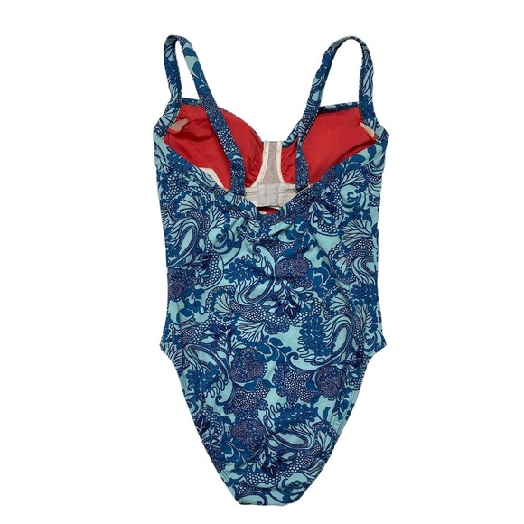 TITLE NINE Carve Design Blue Floral One-Piece Bathing Suit Size Medium Swim - Picture 2 of 12